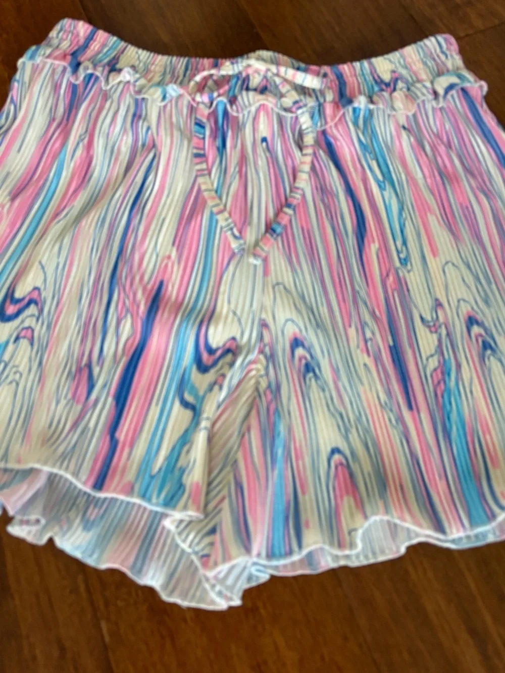 NFD Shorts Pastel Swirled Tyedye Plisse Accordion Pleated Pink & Blue SZ: M